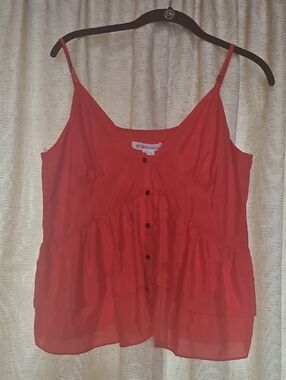 BCBG Red Tiered Button-Front Spaghetti Strap Camisole